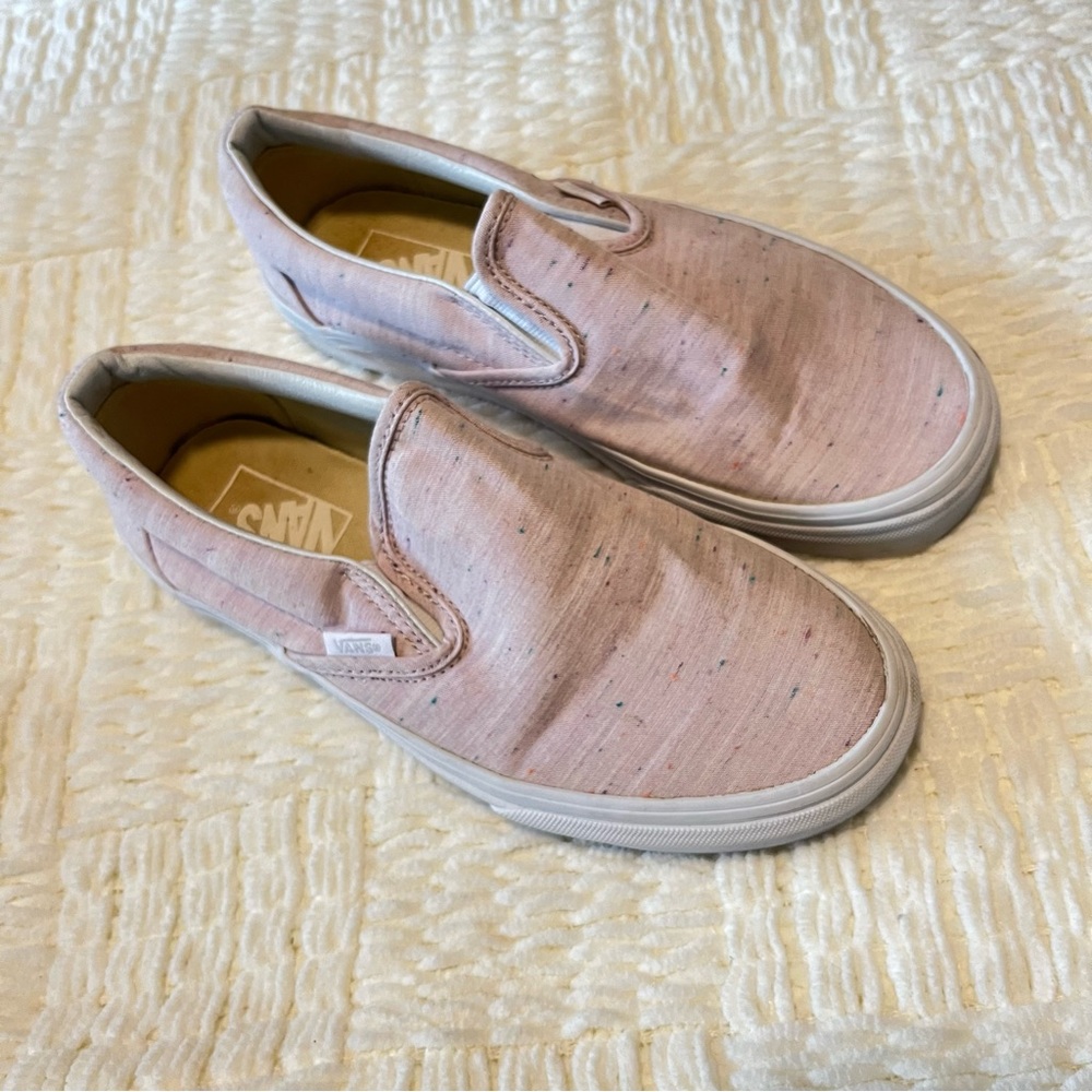 Vans Women’s Classic Slip-On Sneakers Pink Speckled Jersey Size 7 Low Top Shoes